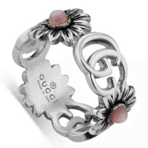 GUCCI NWT Luxury 925 Silver Statement Ring with Pink Floral Accents. Sz 7 VDay 🎁